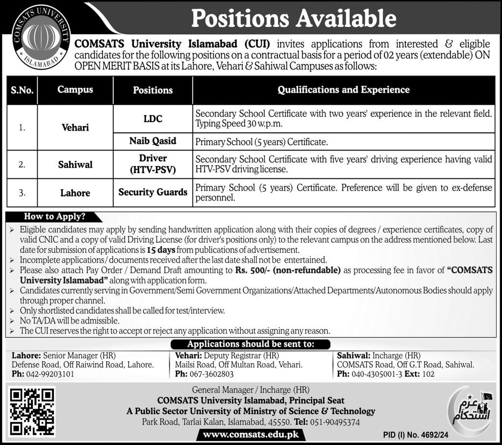 Comsats University Islamabad CUI Jobs