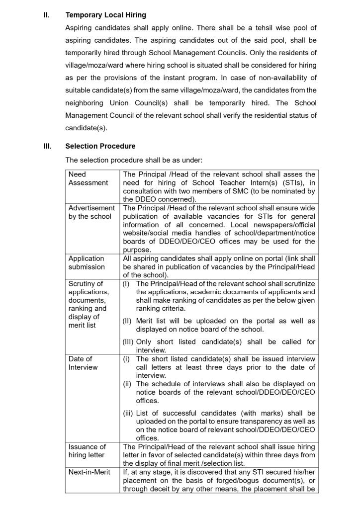 School Teacher Internship STI Program Selection Procedure