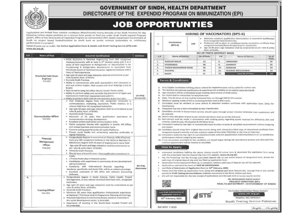 Sindh Health Department EPI Jobs 2025 